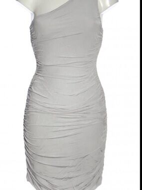 H&M One-Shoulder Ruched Bodycon Dress in Light Gray